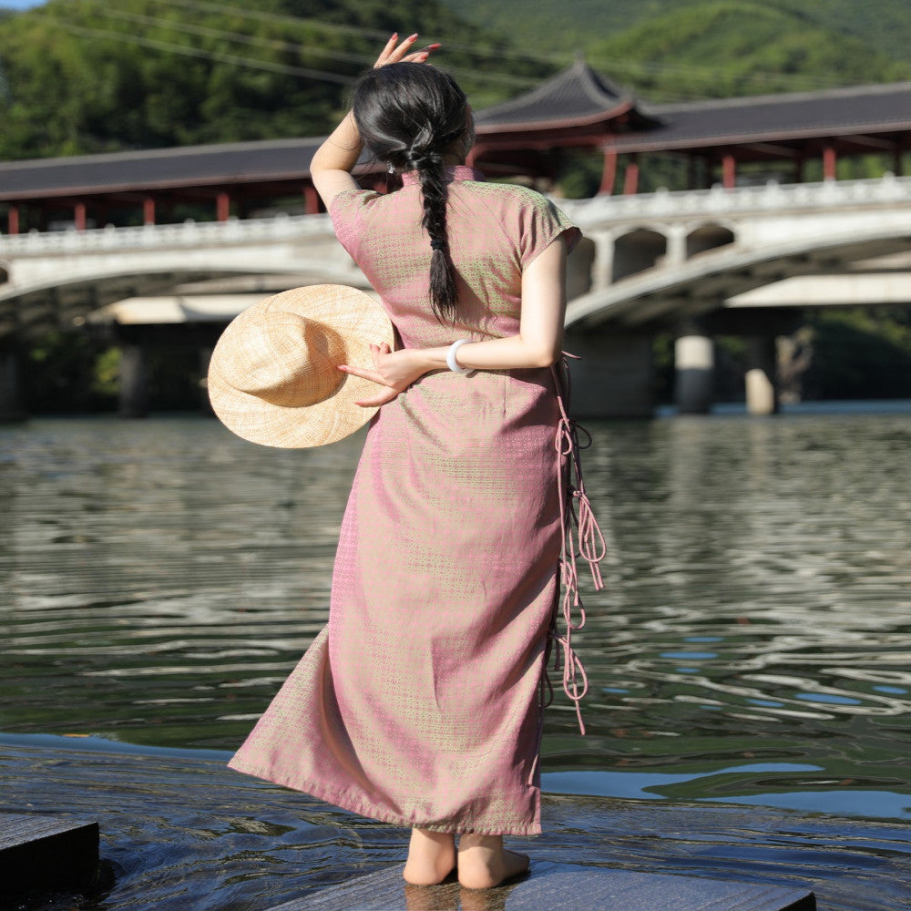 Baimei Sheng Commuting Gradient Fabric Lace up Cheongsam Dress with Improved Style New Chinese Short Sleeve 2023 image 4