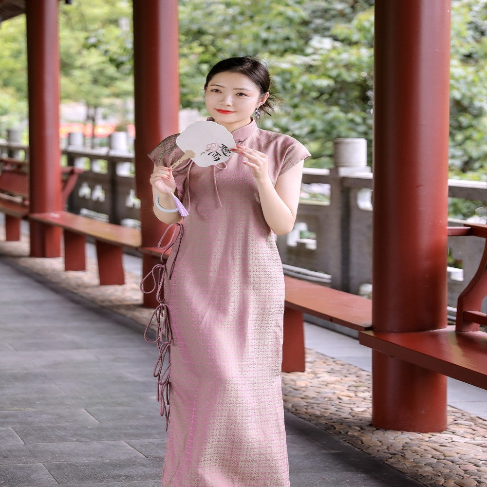 Baimei Sheng Commuting Gradient Fabric Lace up Cheongsam Dress with Improved Style New Chinese Short Sleeve 2023 image 5