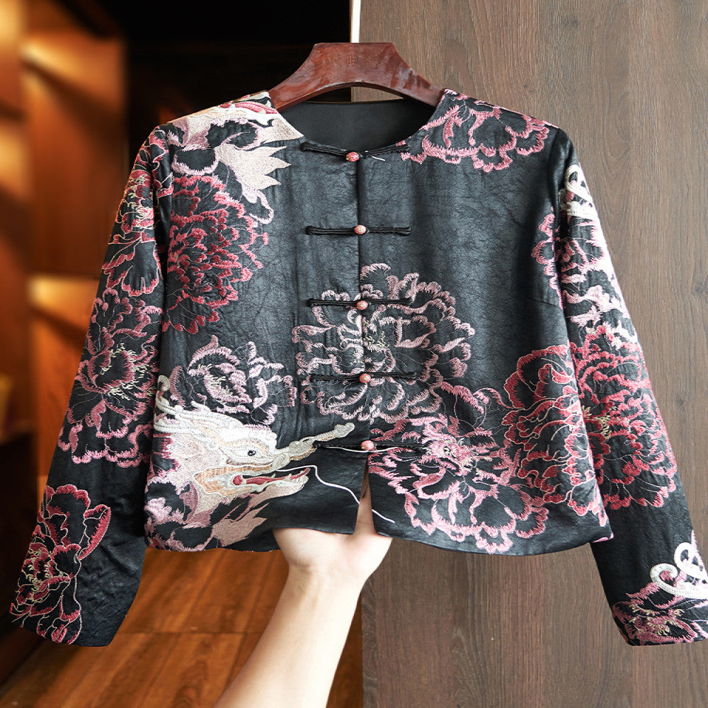Pink Premium Acetic Acid New Chinese Women s Short Coat 2025 New Heavy Industry China Chic Embroidery Panbuckle Top image 4