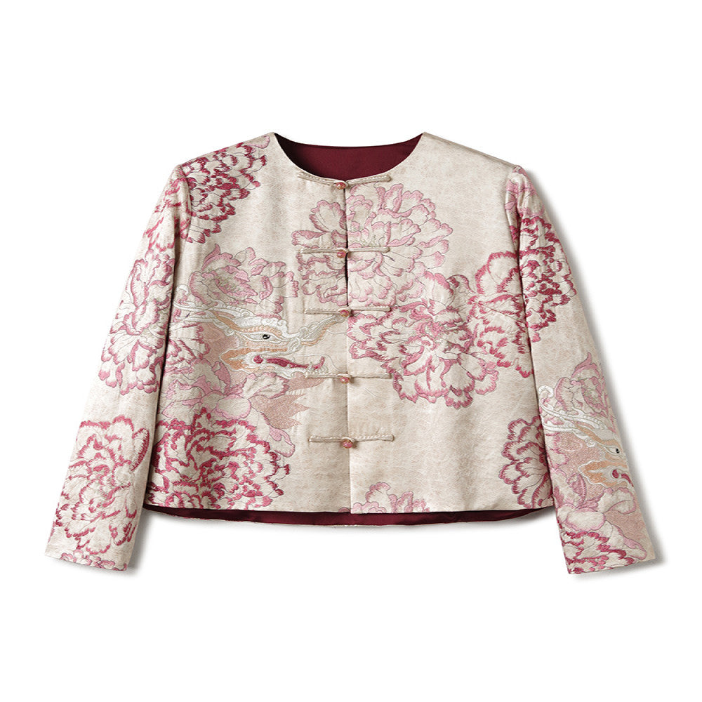 Pink Premium Acetic Acid New Chinese Women s Short Coat 2025 New Heavy Industry China Chic Embroidery Panbuckle Top image 5