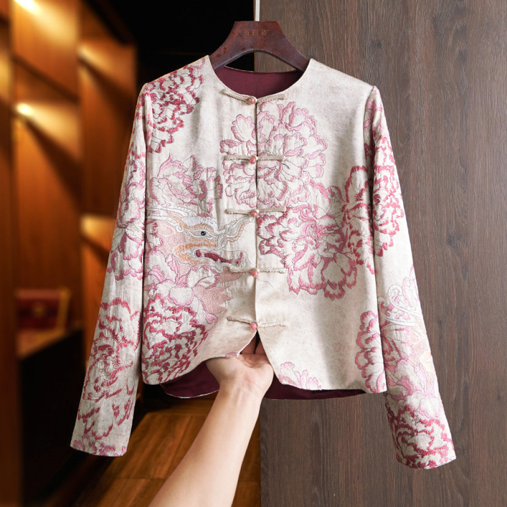 Pink Premium Acetic Acid New Chinese Women s Short Coat 2025 New Heavy Industry China Chic Embroidery Panbuckle Top image 7