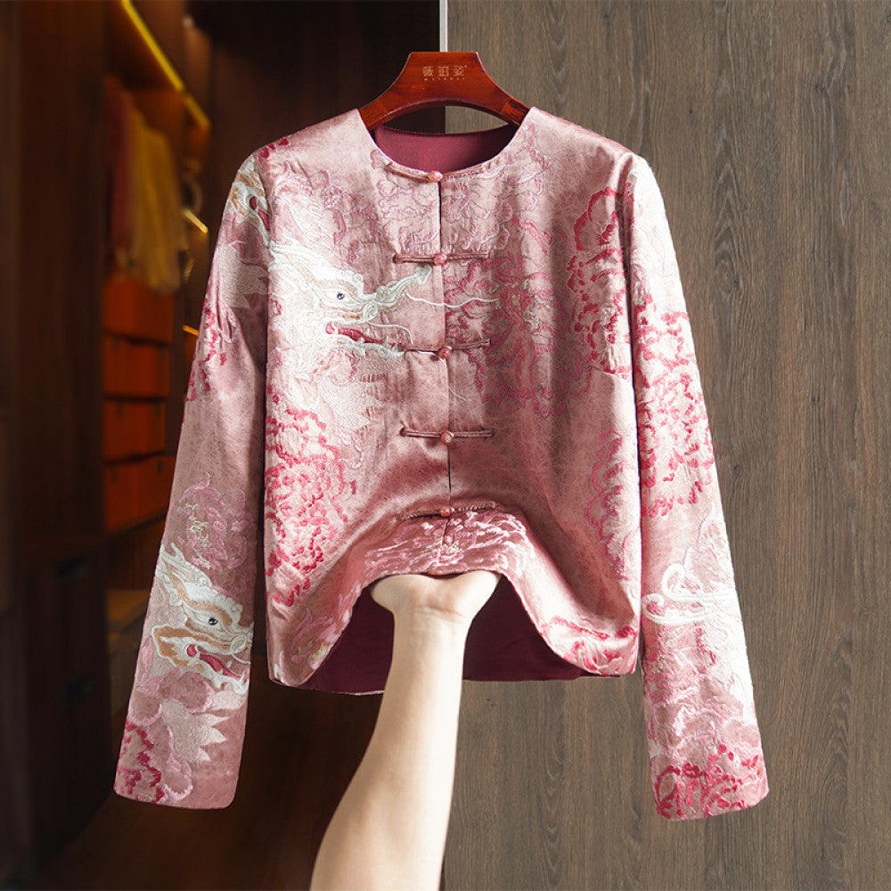 ASAYA-3821: Chinese Qipao Jacket with Dragon & Blossom Embroidery ✨