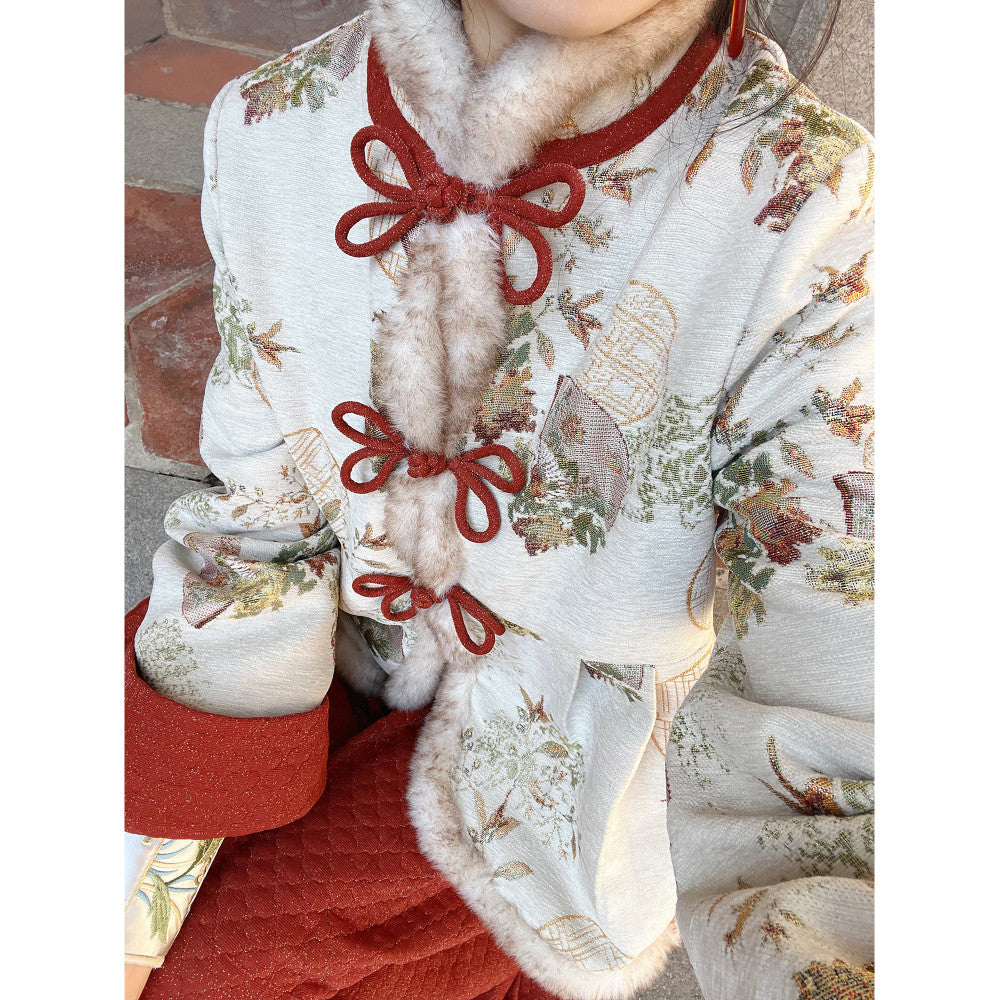 In the mountains there are Guizhi Wanfu er New Year s greetings National Wind and Snow Neil Cotton Jacket Gold Red Half Skirt image 7