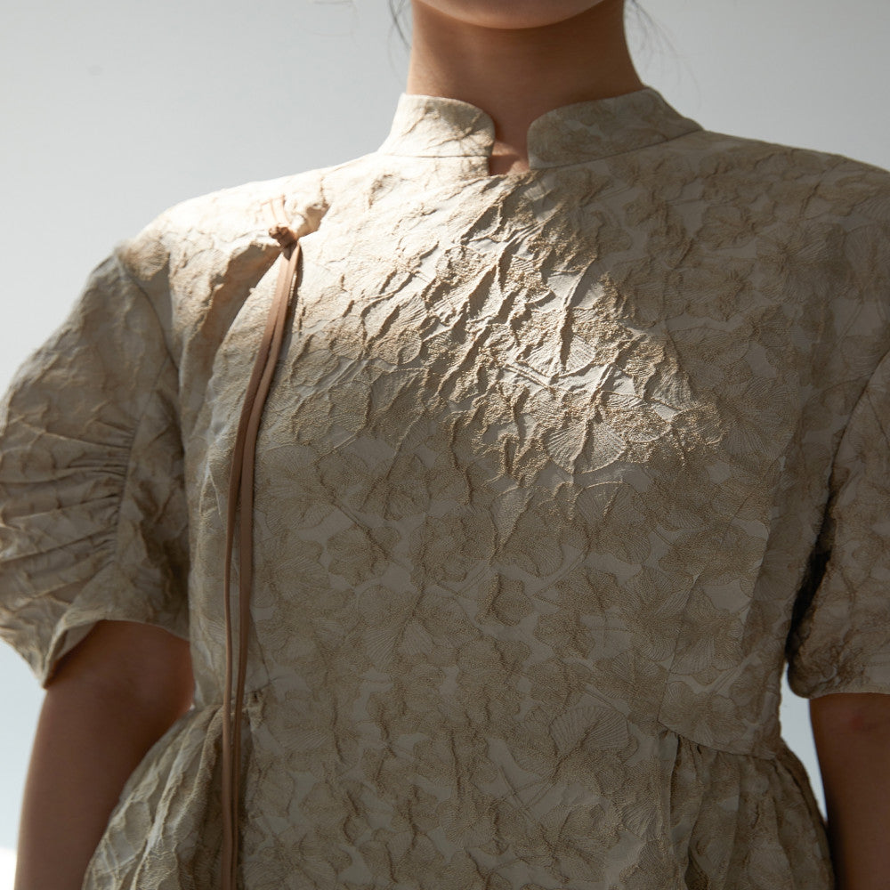 High end jacquard cheongsam dress with summer Chinese style slanted placket and buckle three dimensional seven quarter sleeves improved cheongsam dress image 5