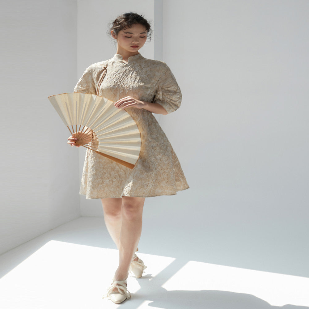 High end jacquard cheongsam dress with summer Chinese style slanted placket and buckle three dimensional seven quarter sleeves improved cheongsam dress image 8