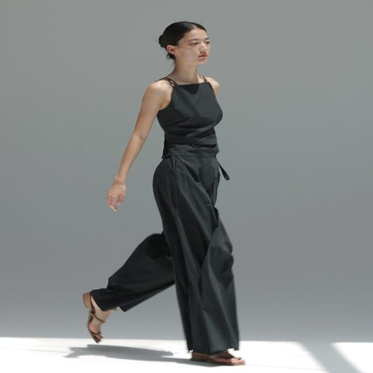 ASAYA-3812: Sleek All-Black Ensemble – Shirt, Sling Top, and Wide-Leg Pants ✨