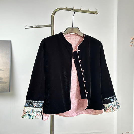 ASAYA-3809: Black Velvet Reversible Jacket✨🖤