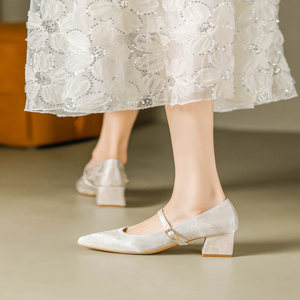 Hong Kong style new Chinese style shoes for women matching cheongsam and Hanfu satin embroidered flowers square toe Mary Jane shoes image 2