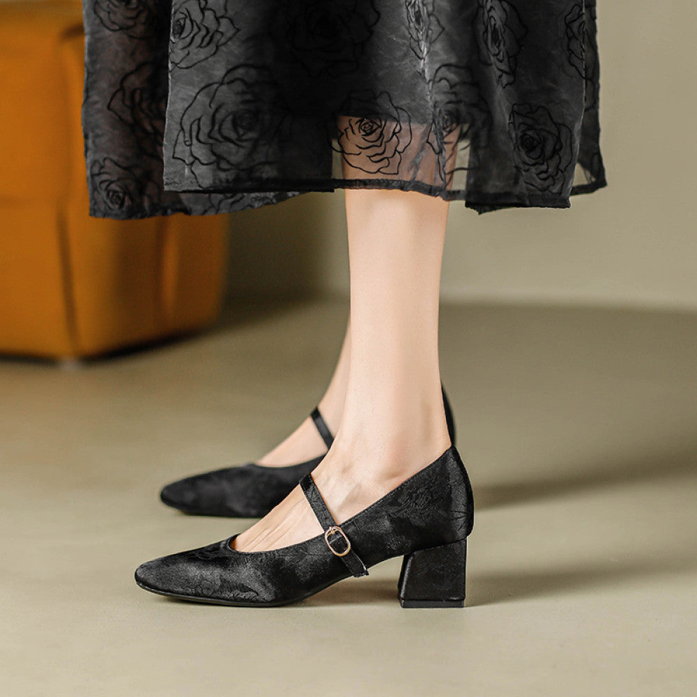 Hong Kong style new Chinese style shoes for women matching cheongsam and Hanfu satin embroidered flowers square toe Mary Jane shoes image 32