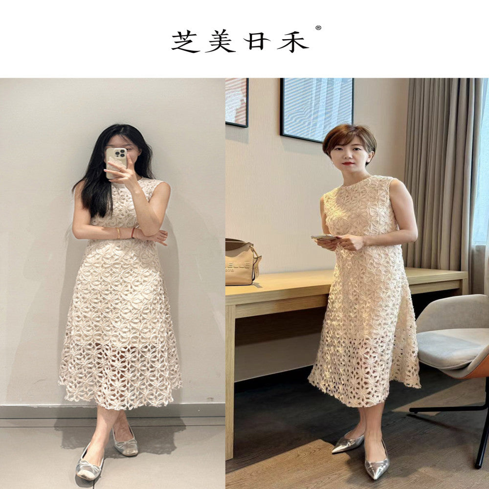 Zhimeijia heavy handmade hollow sleeveless temperament dress super fairy romantic French retro skirt summer image 3