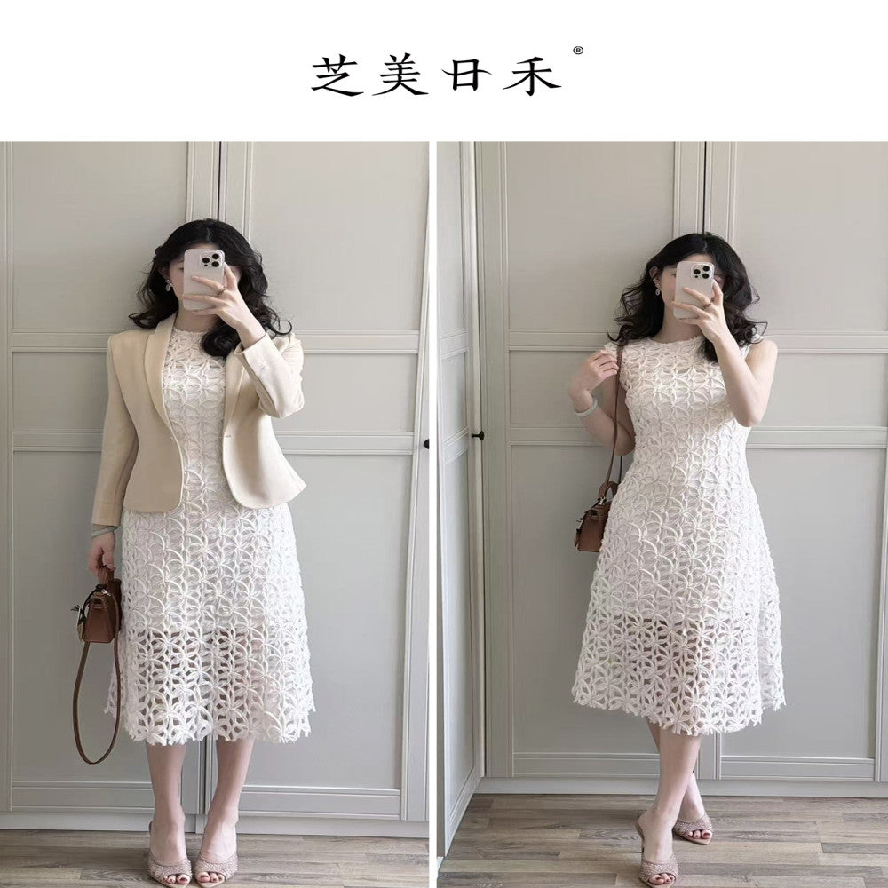 Zhimeijia heavy handmade hollow sleeveless temperament dress super fairy romantic French retro skirt summer image 4