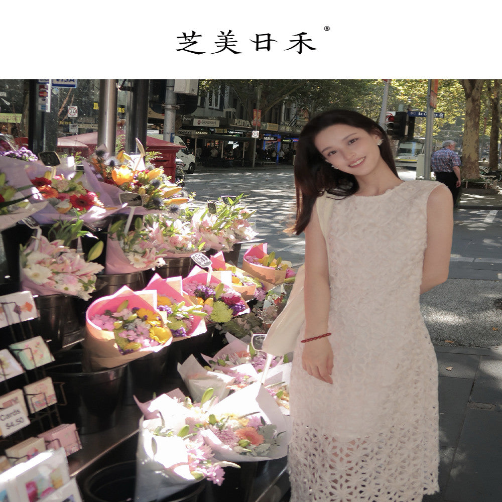 Zhimeijia heavy handmade hollow sleeveless temperament dress super fairy romantic French retro skirt summer image 5