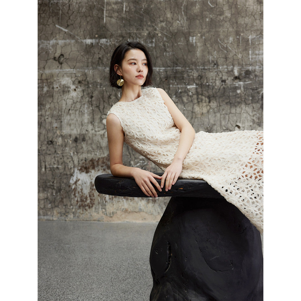 Zhimeijia heavy handmade hollow sleeveless temperament dress super fairy romantic French retro skirt summer image 12