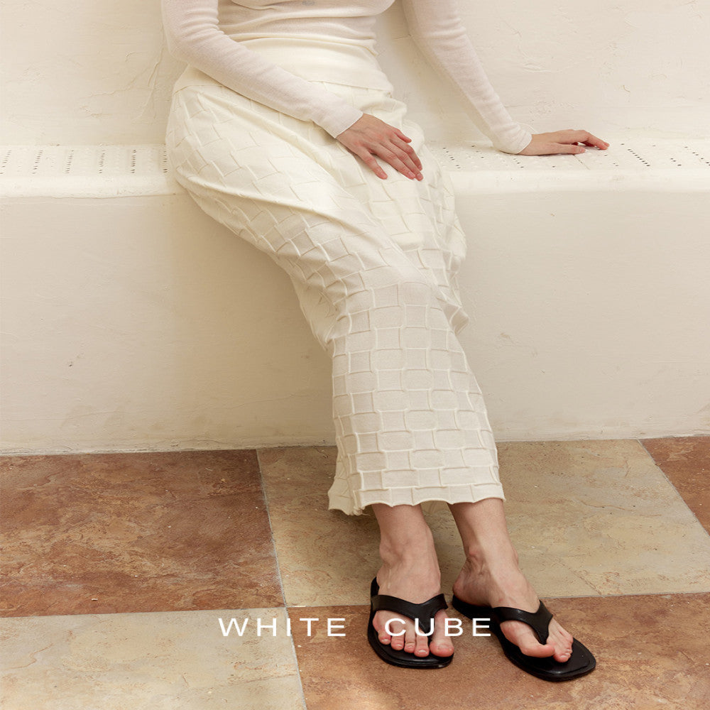 whitecube retro checkerboard heavy wool H type elastic waist designer long hip skirt image 2