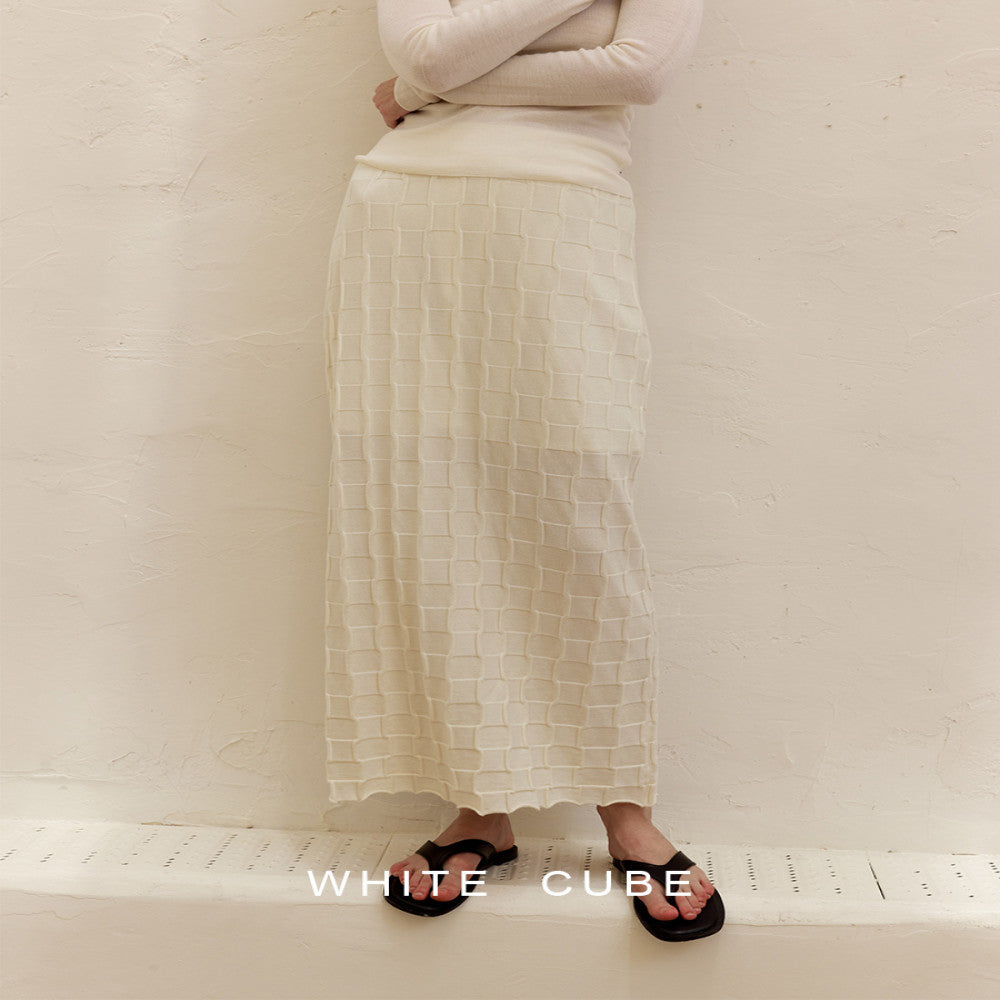 whitecube retro checkerboard heavy wool H type elastic waist designer long hip skirt image 5