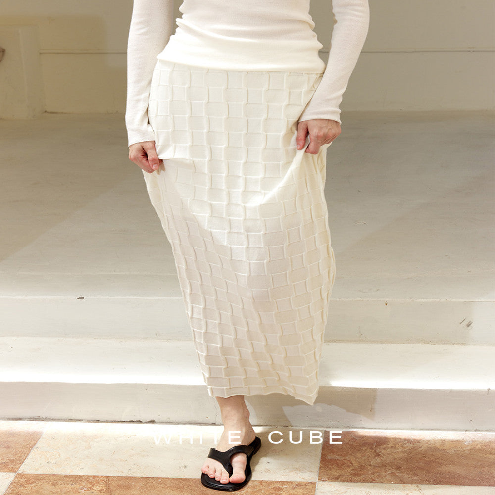 whitecube retro checkerboard heavy wool H type elastic waist designer long hip skirt image 0