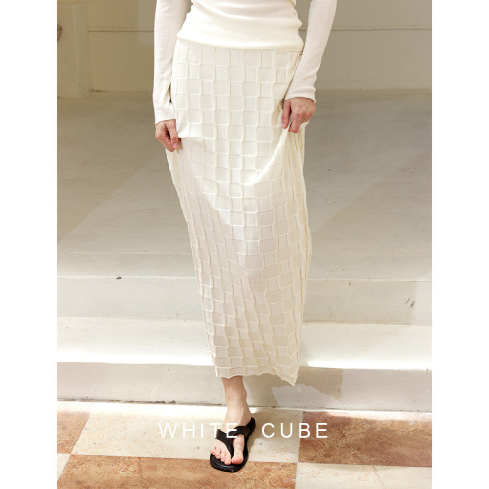 whitecube retro checkerboard heavy wool H type elastic waist designer long hip skirt image 9