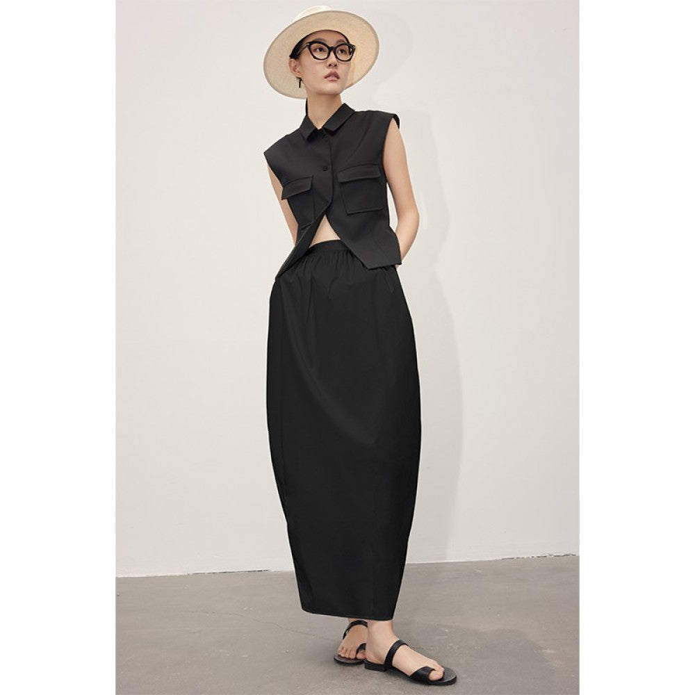 ASAYA-3799: High-Waist A-Line Skirt in Classic Black & White🤍✨