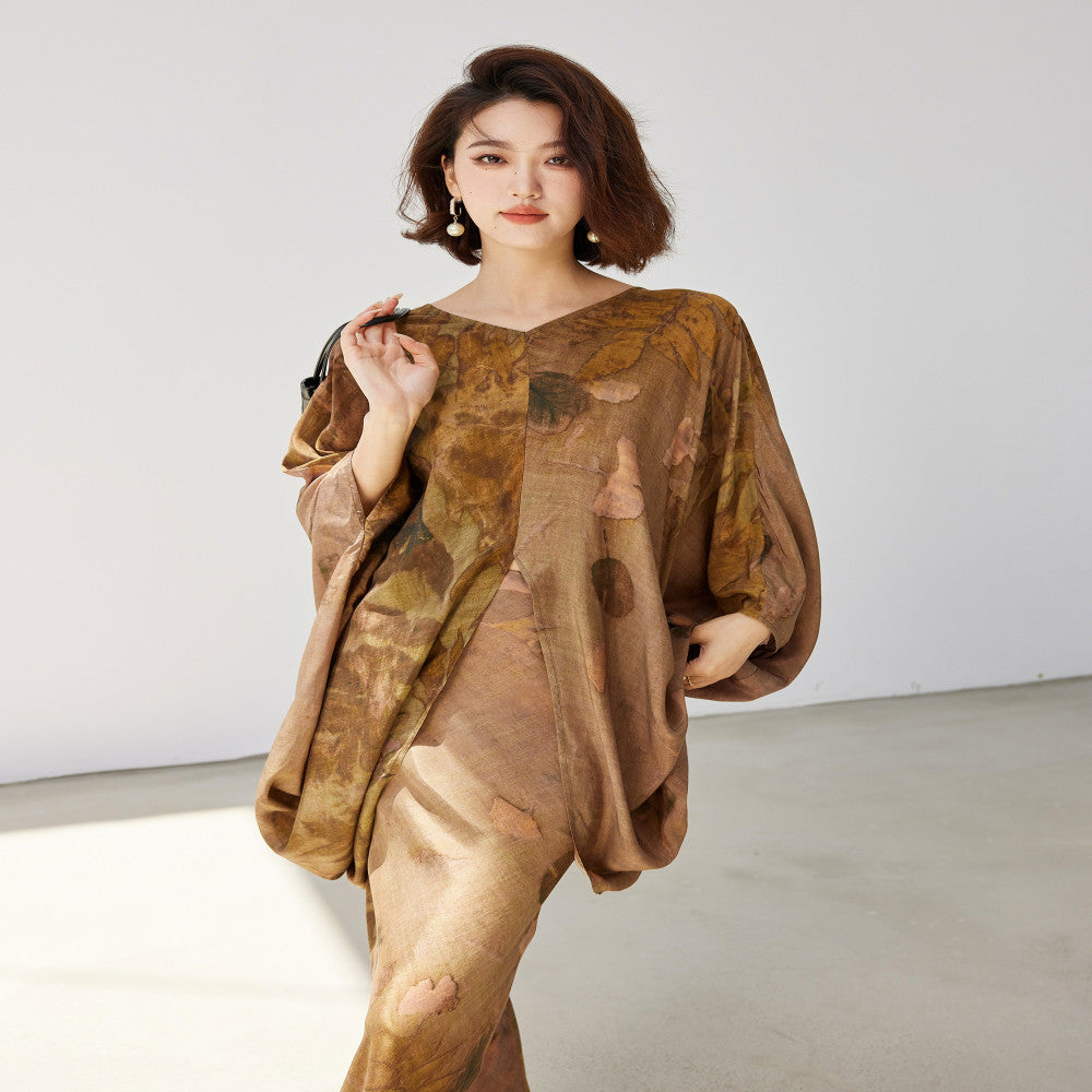 Colorful V neck design with a sense of Chinese style new Chinese style top high waisted skirt set for women s summer two piece set with three views image 35