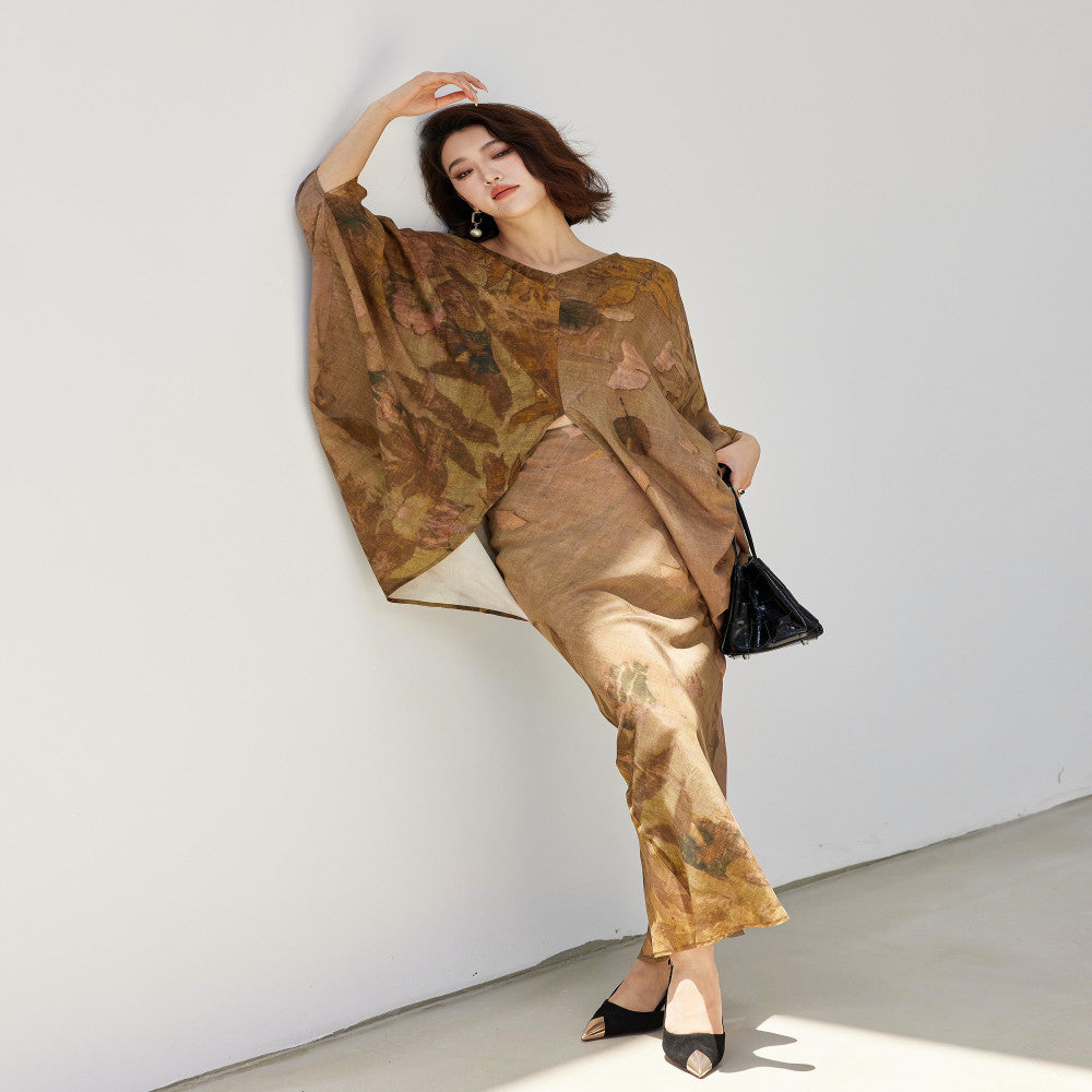 Colorful V neck design with a sense of Chinese style new Chinese style top high waisted skirt set for women s summer two piece set with three views image 37