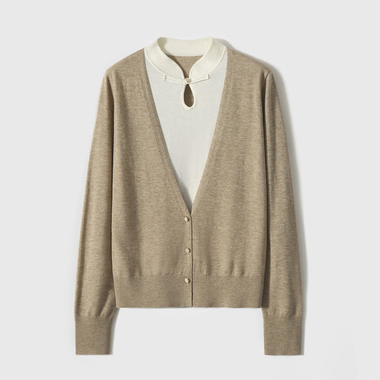 ASAYA-3787 Sophisticated Camel Water Drop Collar Top ✨🧡