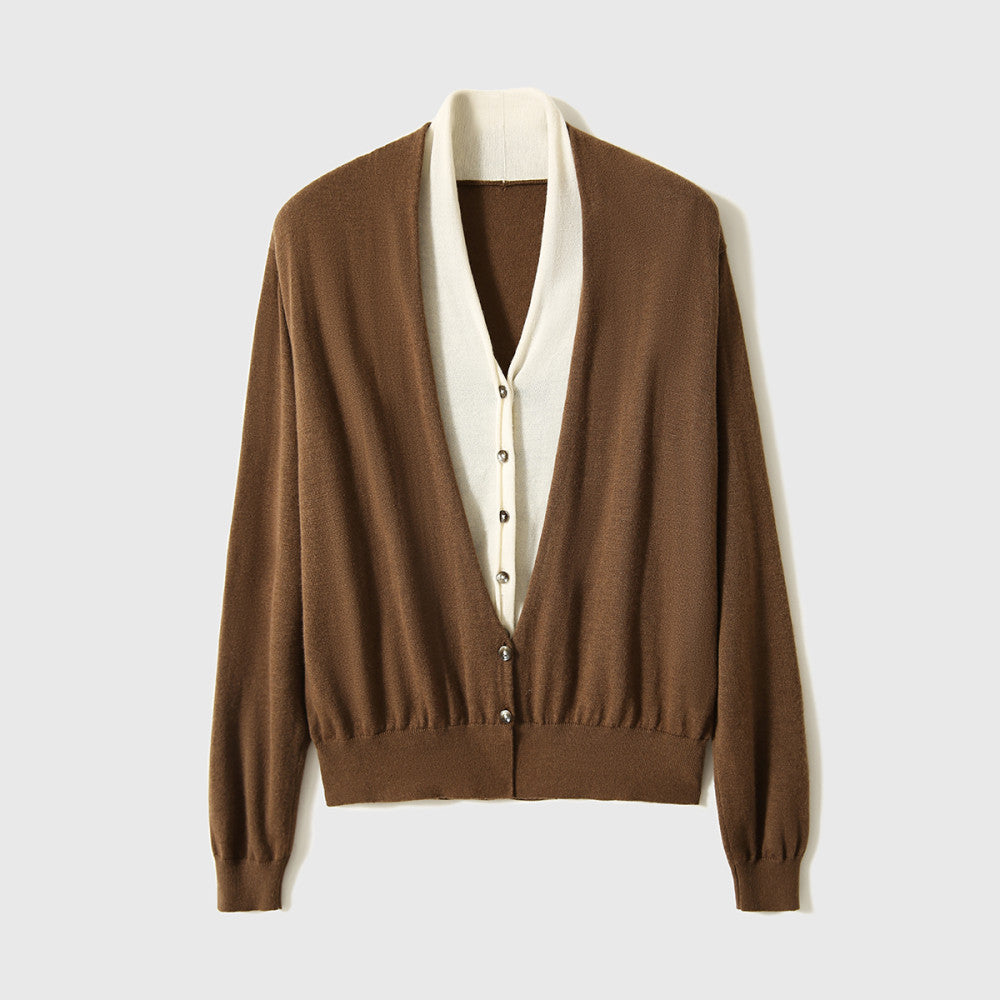 Recommended by the hostess The most gentle beauty Rongyan new Chinese style water drop collar fake two piece stitching knitted small top image 56