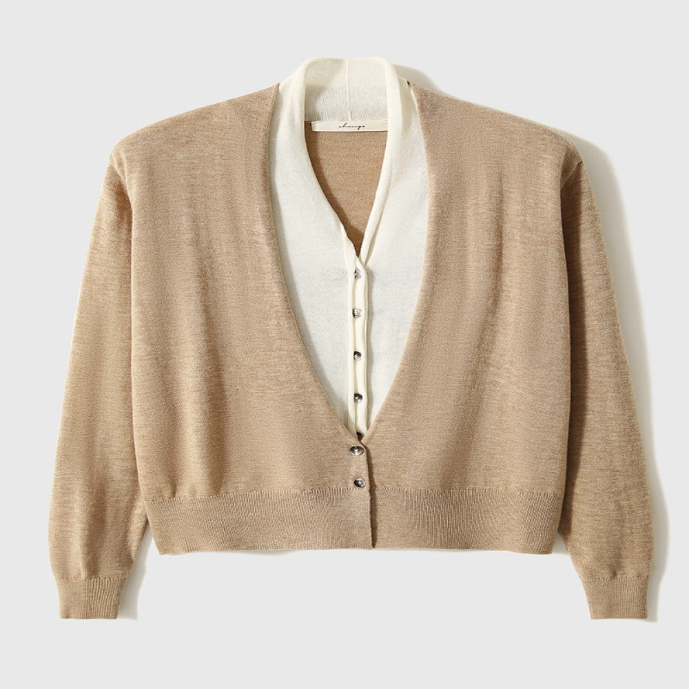 Recommended by the hostess The most gentle beauty Rongyan new Chinese style water drop collar fake two piece stitching knitted small top image 65