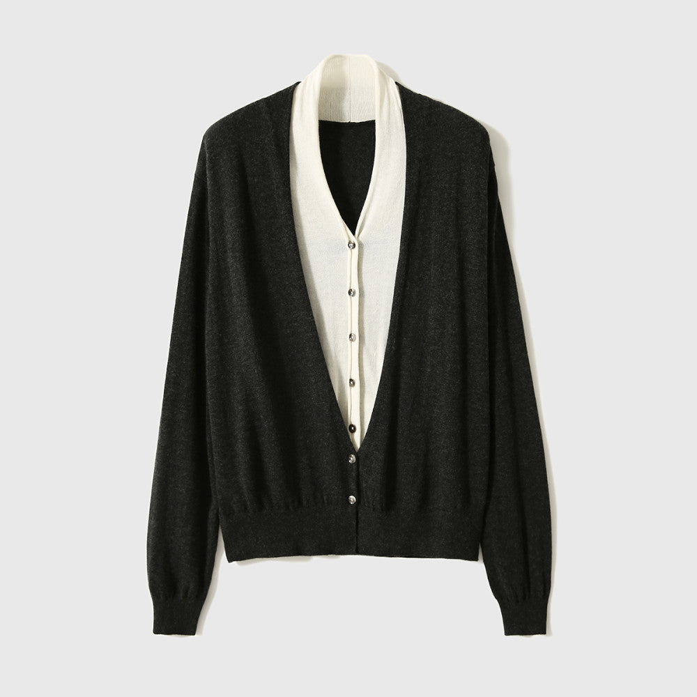 Recommended by the hostess The most gentle beauty Rongyan new Chinese style water drop collar fake two piece stitching knitted small top image 79