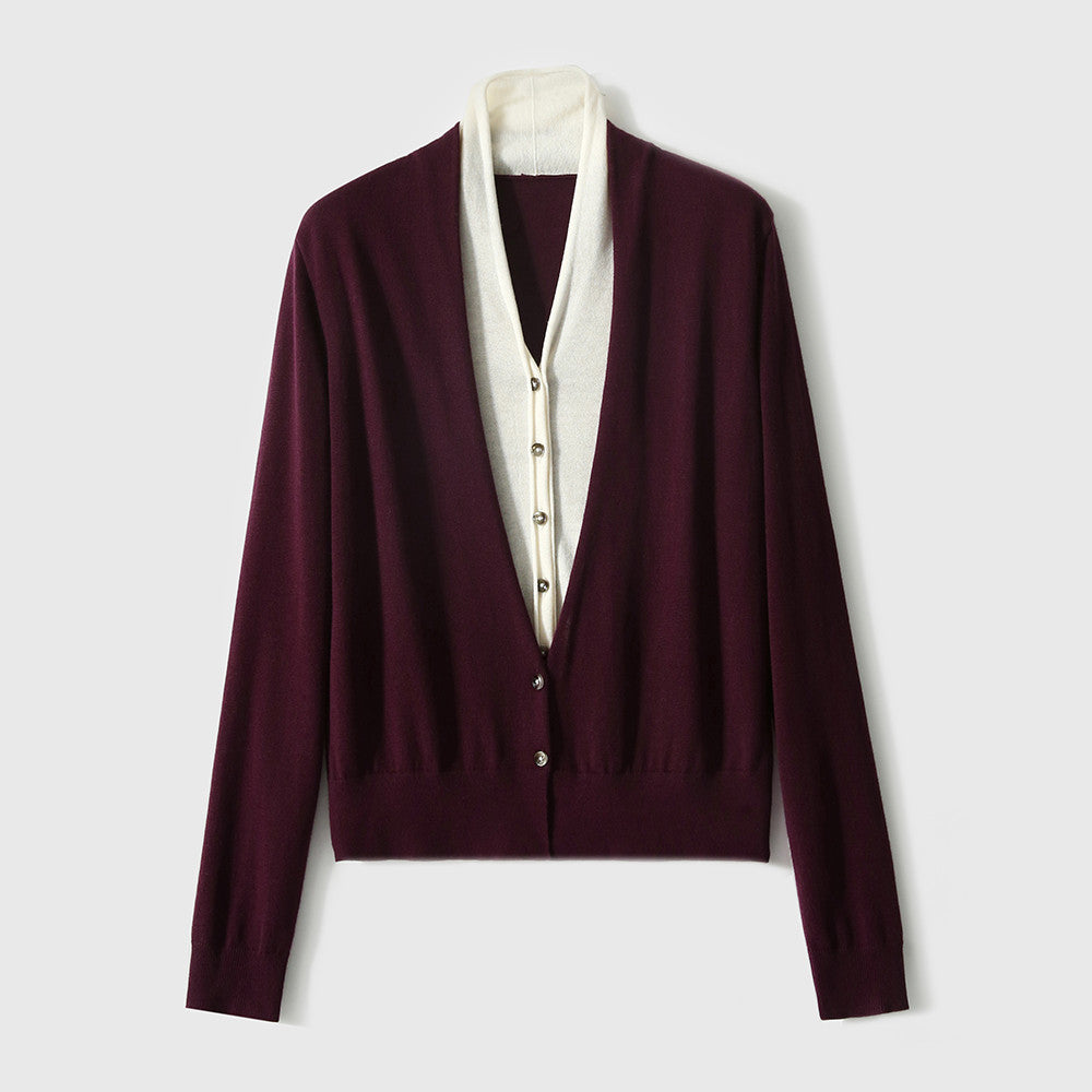 Recommended by the hostess The most gentle beauty Rongyan new Chinese style water drop collar fake two piece stitching knitted small top image 86