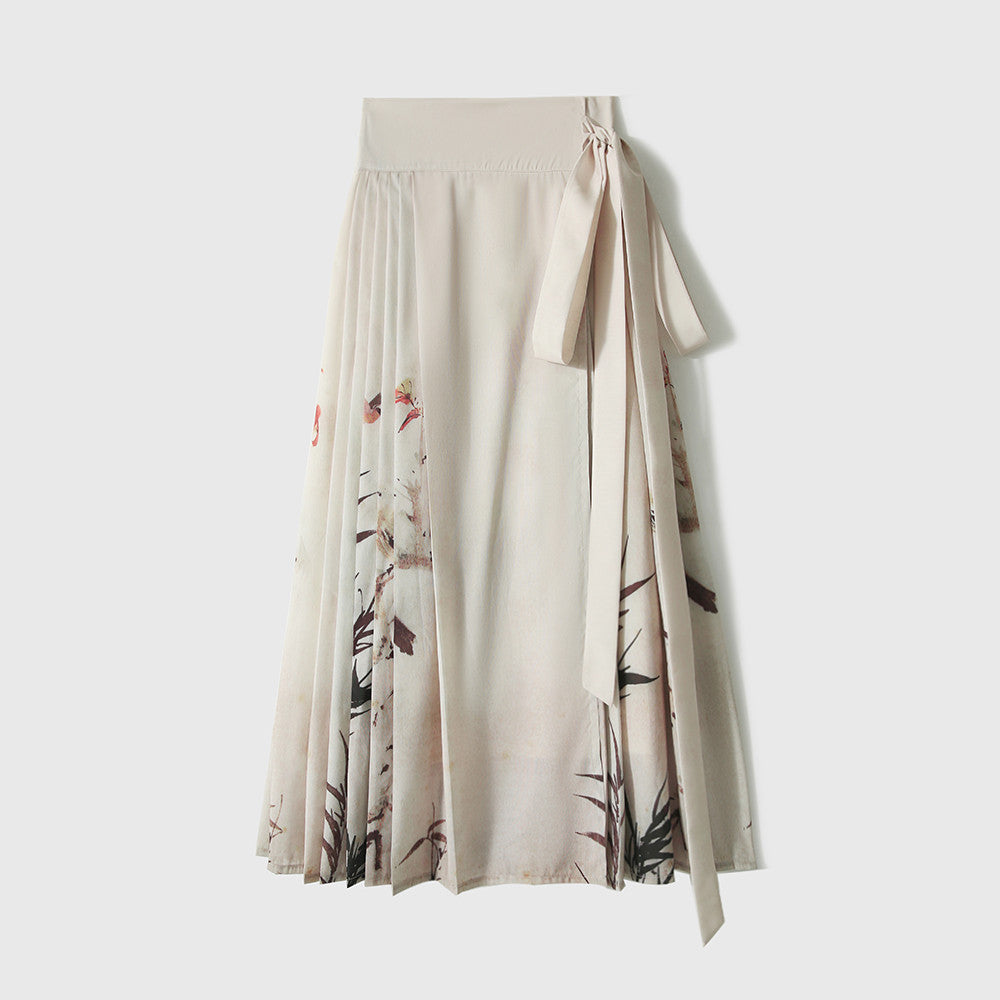 Xiaohan Pavilion Romantic Meeting Chinese Style New Chinese Top Positioning Flower and Bird Printed Horse Face Half Skirt Two Piece Set image 13
