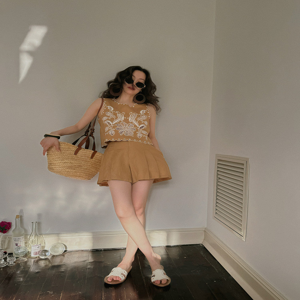 TOP Home Holiday Set French Romantic Exquisite Heavy Industry Positioning Hollow Embroidery Lace Vest Umbrella Swing Shorts image 3