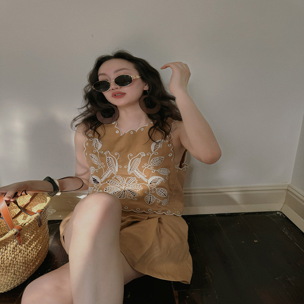 TOP Home Holiday Set French Romantic Exquisite Heavy Industry Positioning Hollow Embroidery Lace Vest Umbrella Swing Shorts image 5