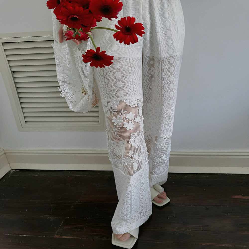 TOP home hazy beauty French romantic retro irregular micro carved hollow lace splicing trousers bag women image 27