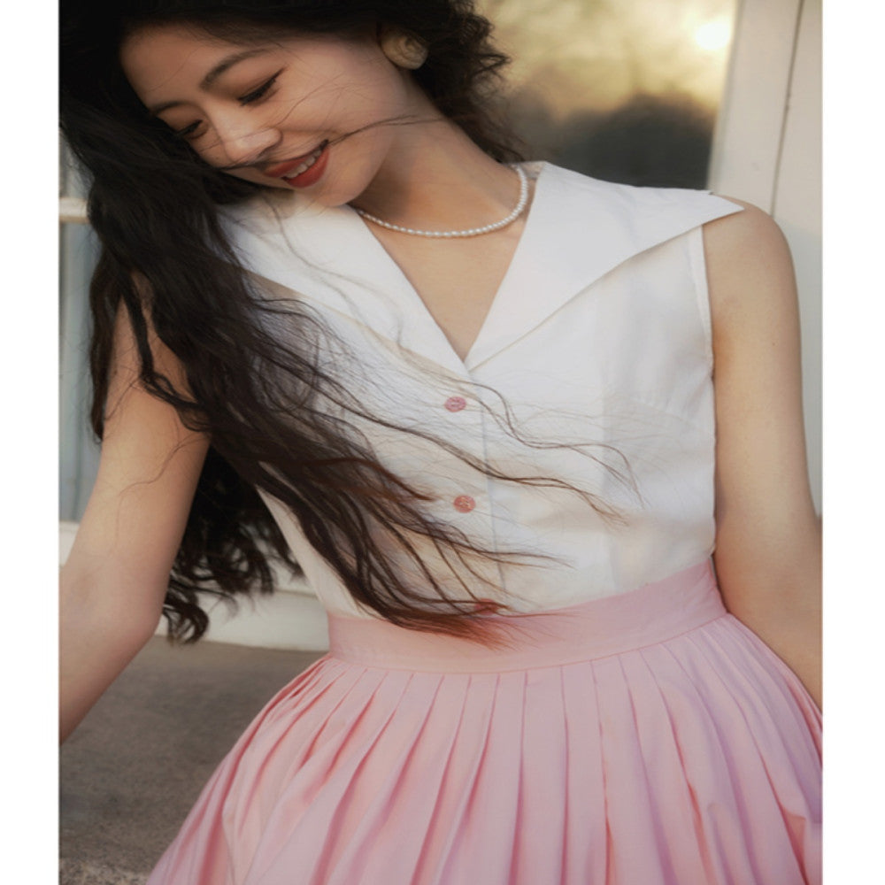 Ching s French Retro Colorful Large Collar Shirt Cool and Exquisite Versatile Small Shirt Sleeveless Commuter Top Summer image 0