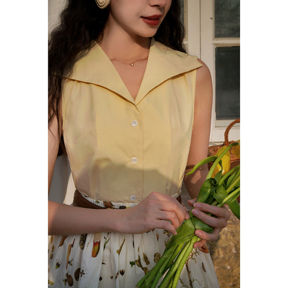 Ching s French Retro Colorful Large Collar Shirt Cool and Exquisite Versatile Small Shirt Sleeveless Commuter Top Summer image 23