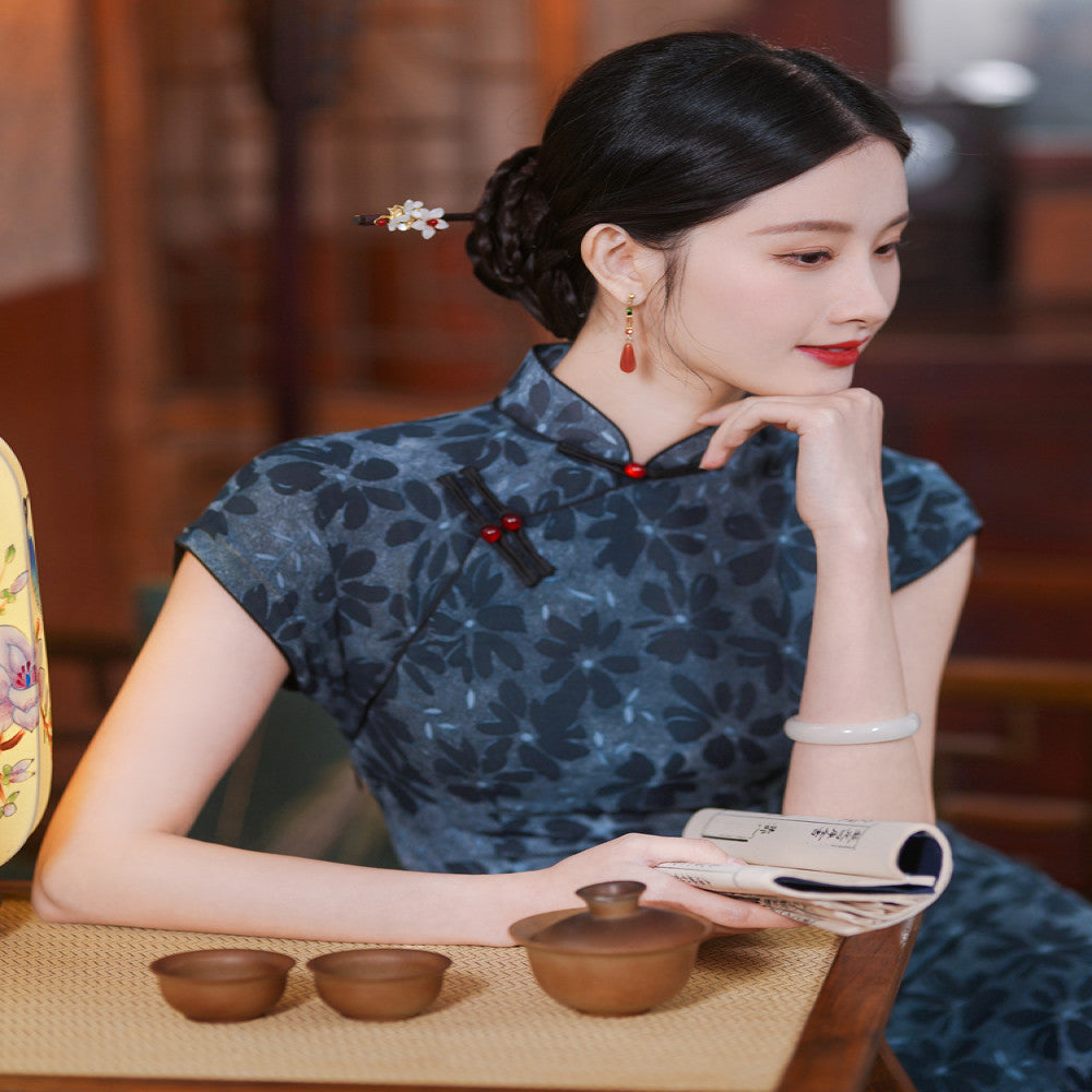 Improved Blue Qiaoqisha Cheongsam with Ancient Method Half Open Skirt 2025 Spring and Summer New Chinese style Young Girl Dress image 1