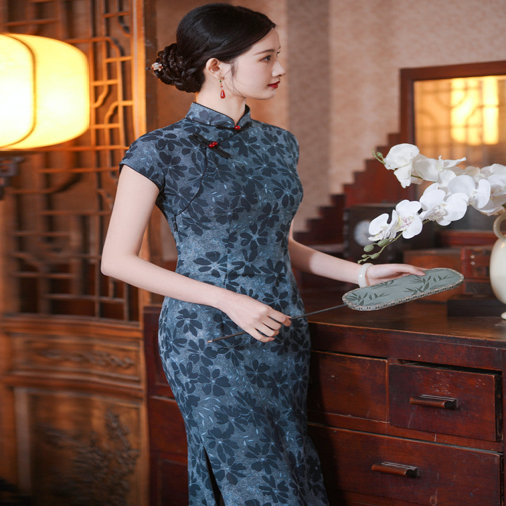 Improved Blue Qiaoqisha Cheongsam with Ancient Method Half Open Skirt 2025 Spring and Summer New Chinese style Young Girl Dress image 2