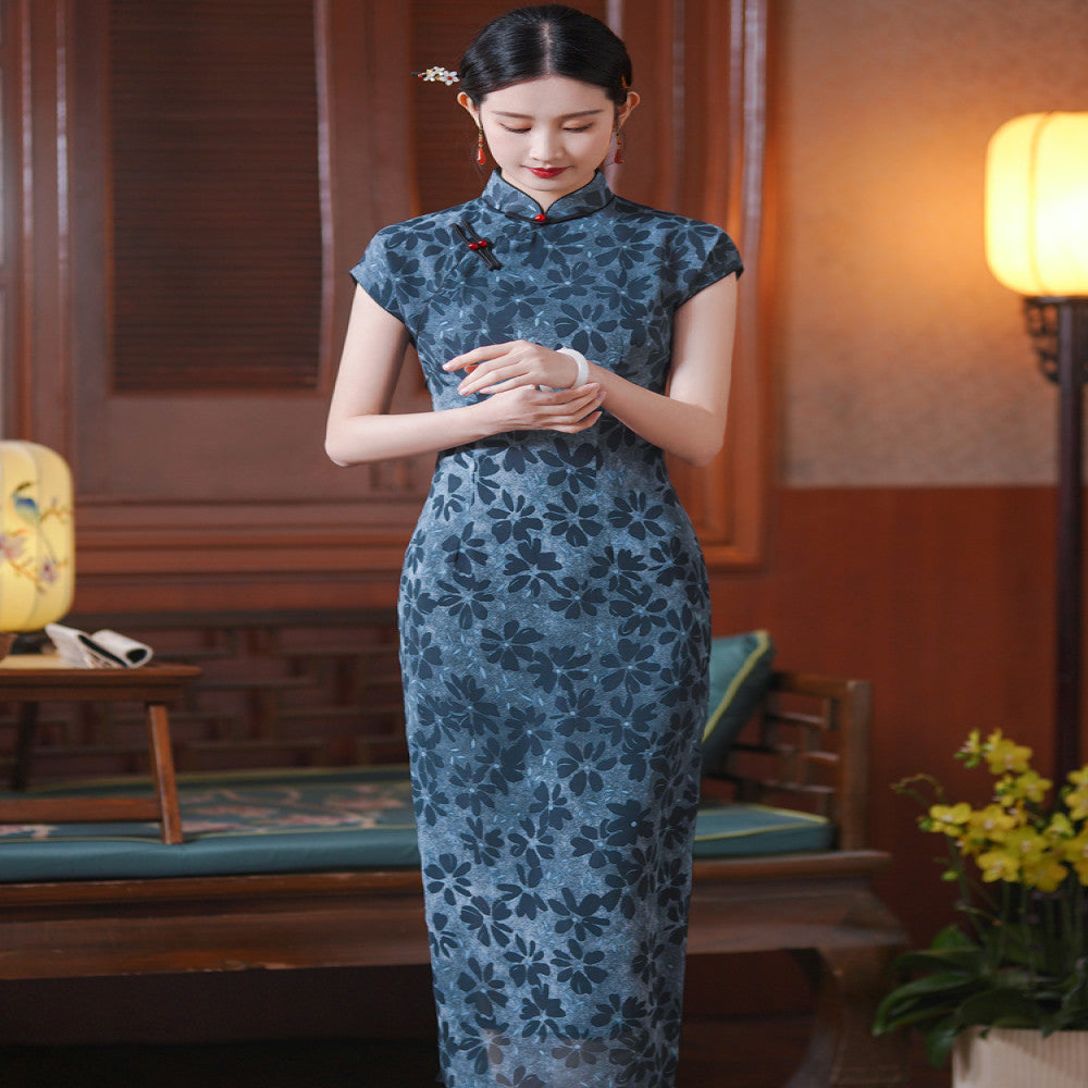 Improved Blue Qiaoqisha Cheongsam with Ancient Method Half Open Skirt 2025 Spring and Summer New Chinese style Young Girl Dress image 3