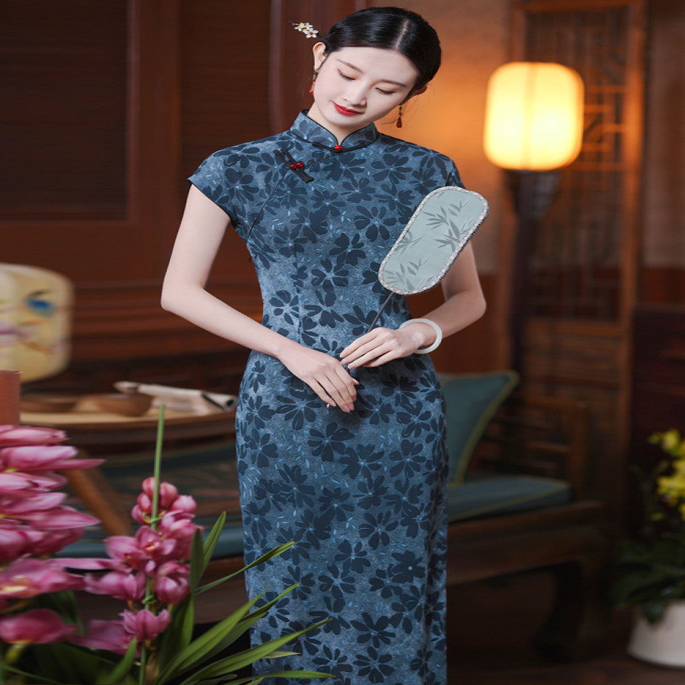 Improved Blue Qiaoqisha Cheongsam with Ancient Method Half Open Skirt 2025 Spring and Summer New Chinese style Young Girl Dress image 4