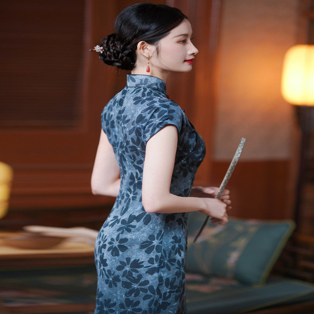 Improved Blue Qiaoqisha Cheongsam with Ancient Method Half Open Skirt 2025 Spring and Summer New Chinese style Young Girl Dress image 5