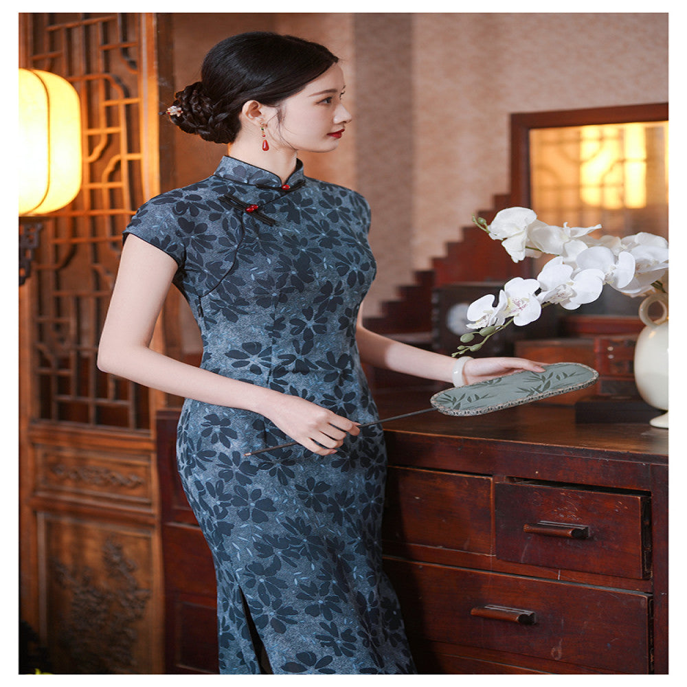 Improved Blue Qiaoqisha Cheongsam with Ancient Method Half Open Skirt 2025 Spring and Summer New Chinese style Young Girl Dress image 10