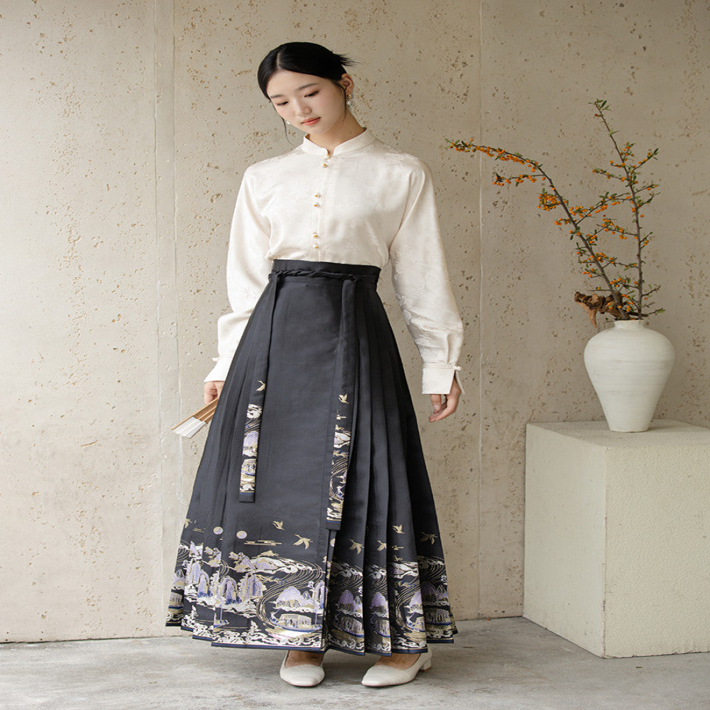 Chuchan New Chinese Style 2025 Autumn New Stand Collar Front Opening National Style Temperament Hanfu Top Horse Face Skirt Two piece Set image 23