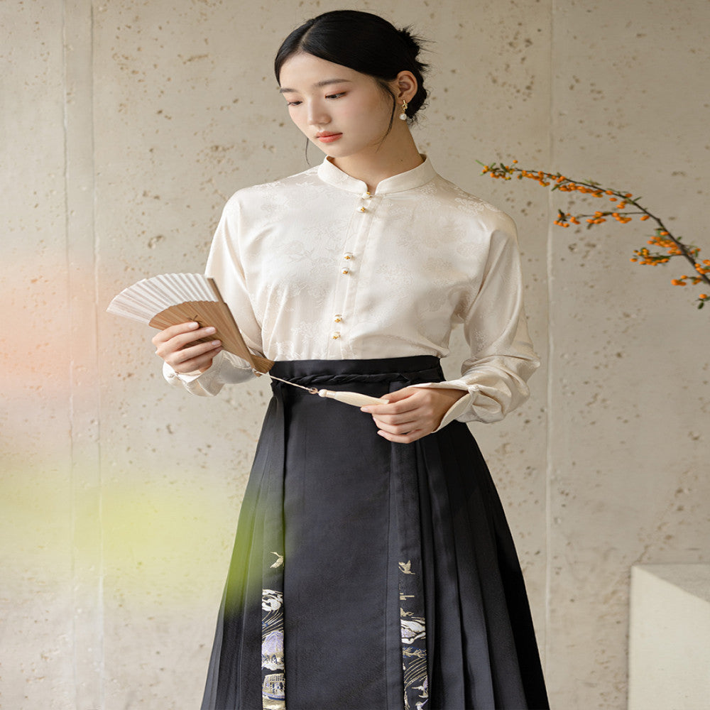 Chuchan New Chinese Style 2025 Autumn New Stand Collar Front Opening National Style Temperament Hanfu Top Horse Face Skirt Two piece Set image 24