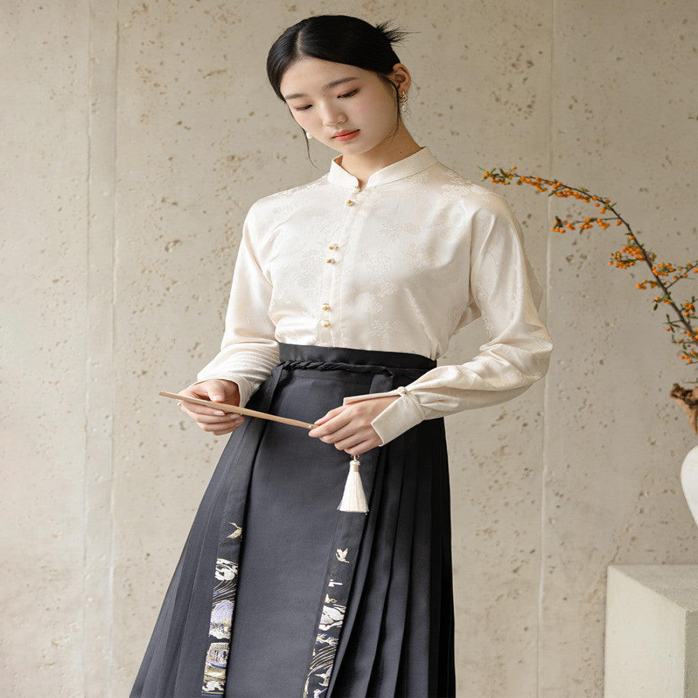 Chuchan New Chinese Style 2025 Autumn New Stand Collar Front Opening National Style Temperament Hanfu Top Horse Face Skirt Two piece Set image 25