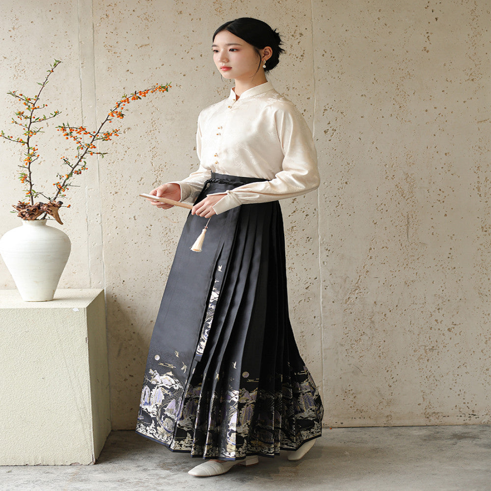 Chuchan New Chinese Style 2025 Autumn New Stand Collar Front Opening National Style Temperament Hanfu Top Horse Face Skirt Two piece Set image 27