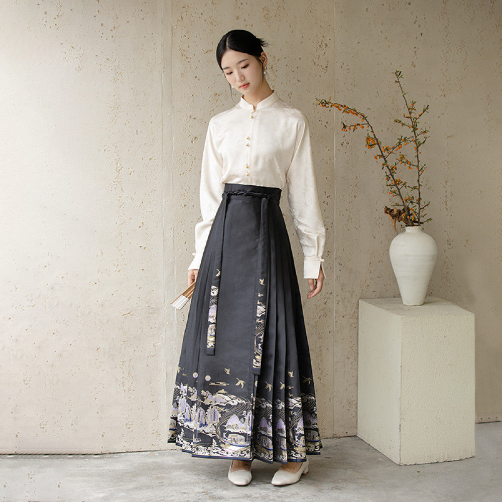 Chuchan New Chinese Style 2025 Autumn New Stand Collar Front Opening National Style Temperament Hanfu Top Horse Face Skirt Two piece Set image 8