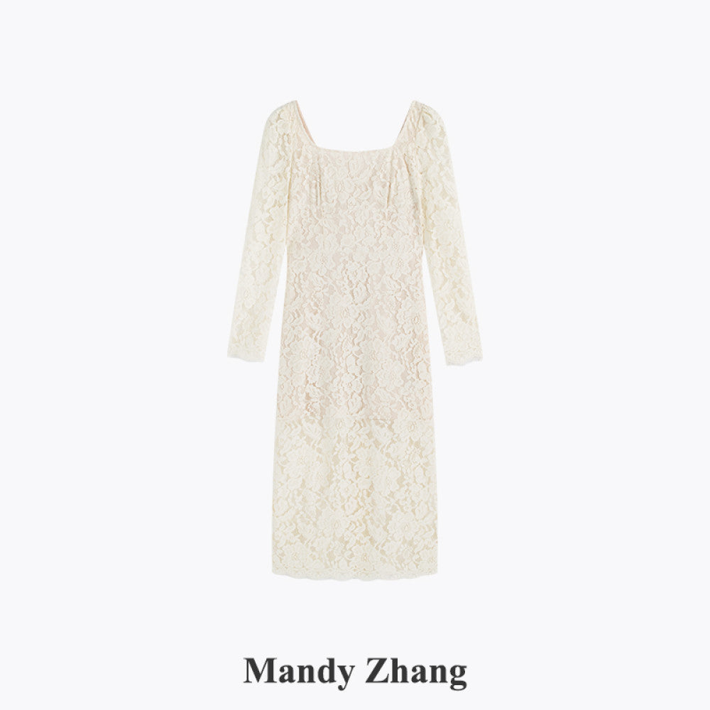 MandyZhang white heavy lace dress female summer French style light luxury temperament slim engagement dress skirt image 22