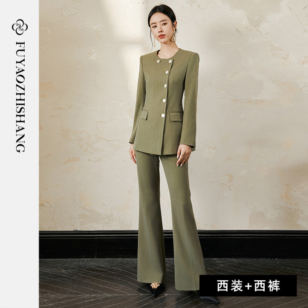 Customized runway haute couture light commuting wool suit set for women s micro flared pants no returns or exchanges supported image 27