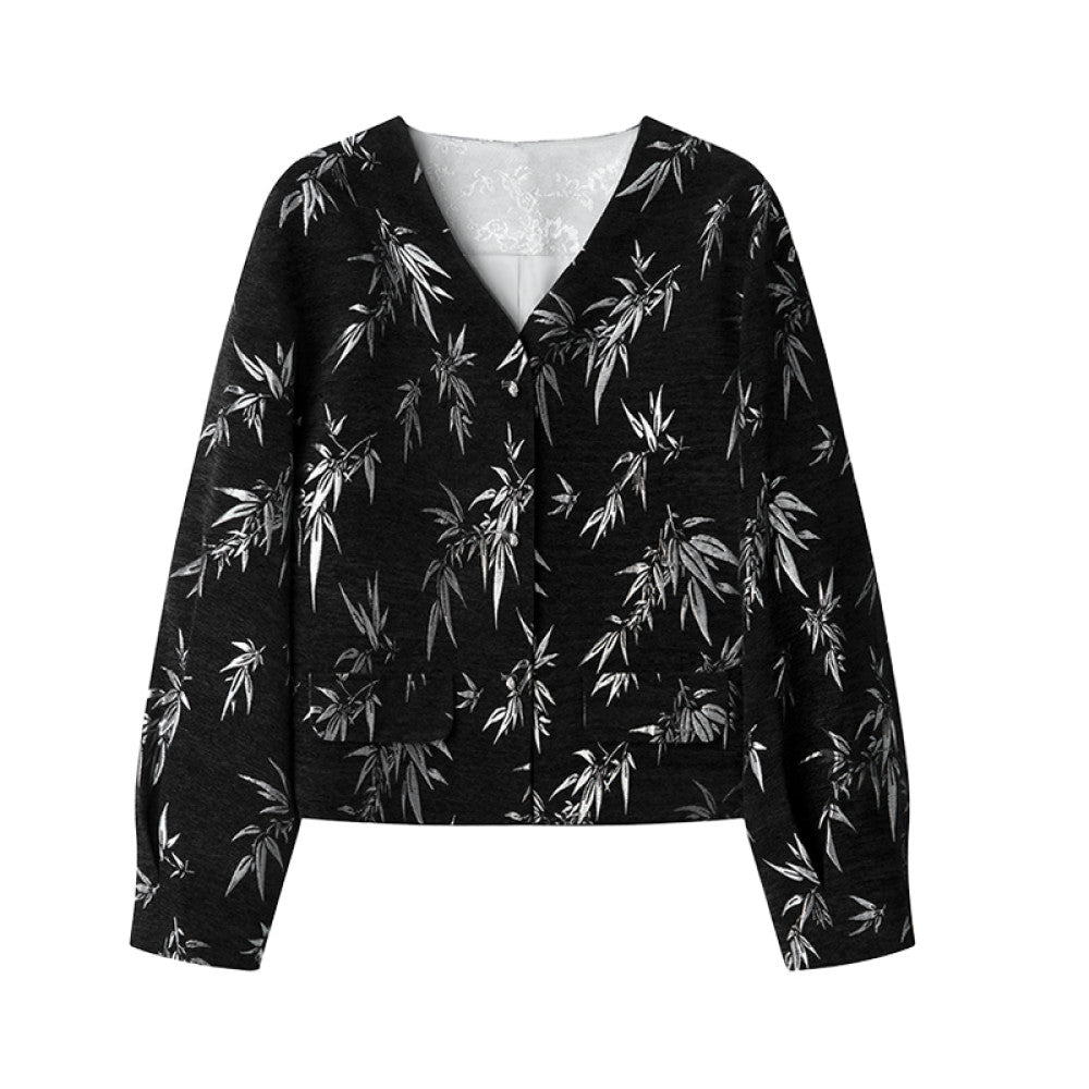 Ruyi Lianyun Zhuqing Bamboo Jacquard Chenille Short Jacket Women s New Chinese Style Metal Button Collarless Top image 14