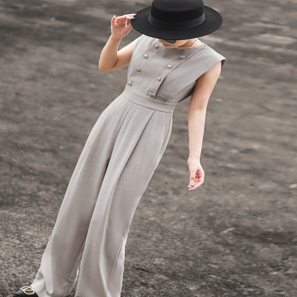 Lanser 2025 Summer New Style High Waist and Skinny Wide Leg Pants Sleeveless Commuter jumpsuit for Women image 0